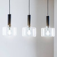 Jupiter Viva pendant light, clear/black/chrome, 3-bulb