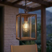 Lucande Ferda outdoor hanging light, brown, IP44, glass, E27