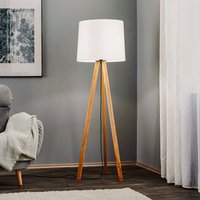 Quitani lampa podłogowa Alos, dąb, chintz biały, trójnóg