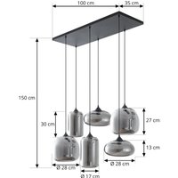 Lindby hänglampa Marla, 6 lampor, glas, rökgrå