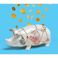 SELETTI tirelire Kintsugi, blanc / multicolore, porcelaine, or