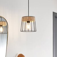 COREP Indah pendant light, black, Ø 20 cm, metal/rattan