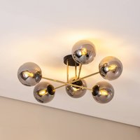 Euluna Glassy ceiling light, 6-bulb, black/gold/graphite