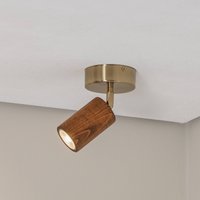 Lucea Spot pour plafond Legno, brun / laiton, hauteur 18 cm, bois