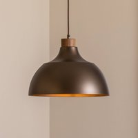 Envostar Kaitt pendant light, brown, Ø 34 cm, wooden detail
