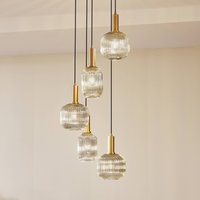 Lindby Hänglampa Doroteo, 5 lampor, grå, glas