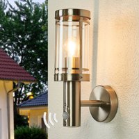 Lindby outdoor wall lamp Djori, sensor, aluminium coloured, E27