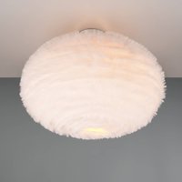 Reality Leuchten Furry ceiling light, Ø 50 cm, sand-coloured, synthetic plush