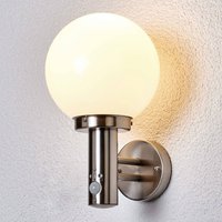 Lindby Nada outdoor wall lamp, stainless steel, glass, sensor, E27