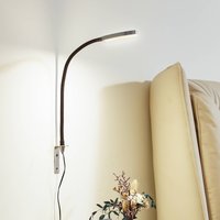 Lindby lampe de lecture LED Flexola, nickel, rond, métal, fiche