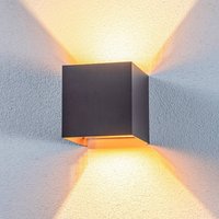 Lindby LED-utomhusvägglampa Nivar, kantig, svart/guld, IP54