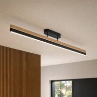Lucande Holven LED ceiling light, black/wood, CCT, dimmable