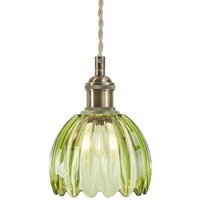 Markslöjd Hänglampa Gota, antikmässing/grön, glas, Ø 13 cm, stickkontakt