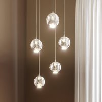Lucande LED-pendellampa Hayley, Ø 30 cm, 5 lampor, krom, glas