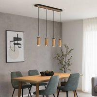 Elobra Bolivia pendant light, wood, oak, 3-bulb, length 75 cm