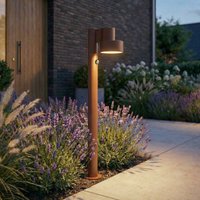 Lucande Elune LED path light, brown, sensor, IP44, height 77 cm