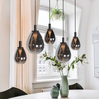 Steinhauer LED-pendellampa Glimsy, 115 cm svart/rökgrått glas, 5 lampor.