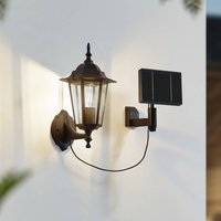 Lindby Sayata LED solar wall light, black, aluminium, lantern
