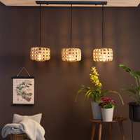 Brilliant Woodline pendant light, bamboo lampshades, 3-bulb