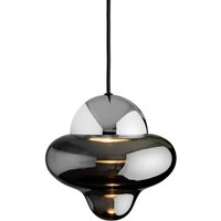 DESIGN BY US Nutty LED pendant light, smoke grey/chrome, Ø 18.5 cm, glass