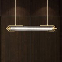 Quintiesse LED-hänglampa ESPADA, guldborstad, 122 cm, metall/glas