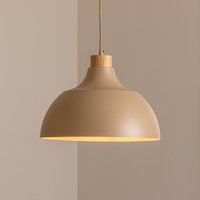 Envostar Kaitt pendant light, sand-coloured, Ø 34 cm, wooden detail