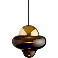 DESIGN BY US Nutty LED-pendellampa, brun/guldfärgad, Ø 18,5 cm, glas
