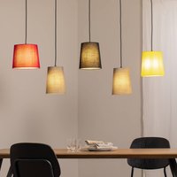 Lindby suspension Amilia, tissu, à 5 lampes, rouge/gris/jaune, E27