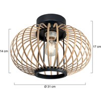 Loftlampe Bloeba, sort, bambusribber, Ø 31 cm