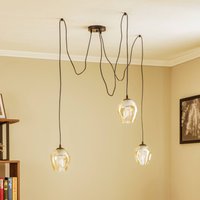 EMIBIG LIGHTING Starla hanging light, amber glass, 3-bulb, off-centre