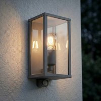 Lindby utomhusvägglampa Peldar, antracit/klar, 26 cm, sensor