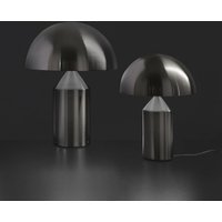 Lampa stołowa Oluce Atollo, nikiel satynowy, aluminium, Ø 25 cm