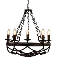 Searchlight Cartwheel III chandelier, 5-bulb, Ø 54 cm, black, metal