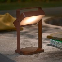 Nordlux Saulio LED solar table lamp, brown, IP44, aluminium, USB, rechargeable battery