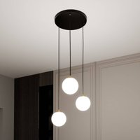EMIBIG LIGHTING Hänglampa Royal, 3 lampor, opalvit/svart, glas, E14