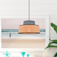 COREP Mallorca hanging light, petrol blue/natural, Ø 38 cm, fabric/raffia