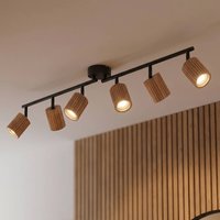 Lindby Stralino ceiling spotlight, 6-bulb, length 102 cm, wood