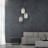 TK Lighting Suspension en verre Satipo, à 3 lampes, transparent