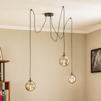 EMIBIG LIGHTING Glassy pendant light, 3-bulb, decentralised, graphite glass