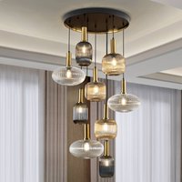 Schuller Valencia Norma hänglampa, Ø 80 cm, 9 lampor, svart/mässing, glas