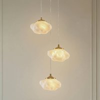 Lindby Hänglampa Piatra, Ø 25 cm, 3 lampor, opal/mässing, glas