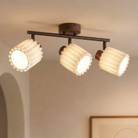 Lindby Shiloh ceiling spotlight, 3-bulb, walnut/beige, wood