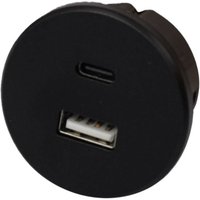 Hera USB-A socket outlet + USB-C, black furniture installation 24V input 20W