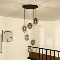 Lucande hänglampa Elani, 6 lampor, Ø 62 cm, glas