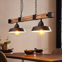 EGLO Suspension Oldbury, noir/bois foncé, longueur 86 cm, à 2 lampes.