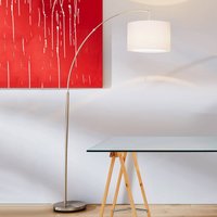Brilliant Clarie floor lamp, white, iron-coloured, 180 cm, fabric/metal