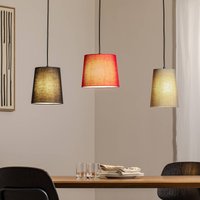 Lindby hänglampa Amilia, tyg, 3 lampor, röd/grå/svart