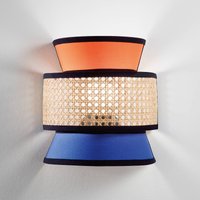 Luce Ambiente Design Gazebo wall lamp, orange/blue/natural, 24 cm, fabric/rattan