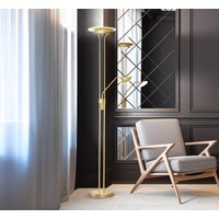 FISCHER & HONSEL LED-golvlampa Tallri mässing Höjd 180 cm 2 lampor CCT Touchdim