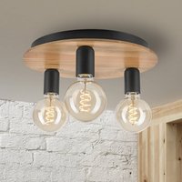 Lamkur Dusty ceiling light, beechwood, black, Ø 33 cm, 3-bulb